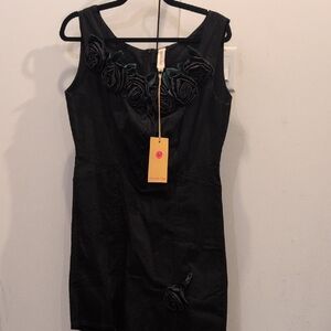 Samantha Pleet Black Mini Dress with Floral Details